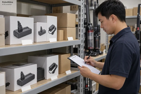 Intact vacuum replacement battery and charger packages with blank part-identification cards