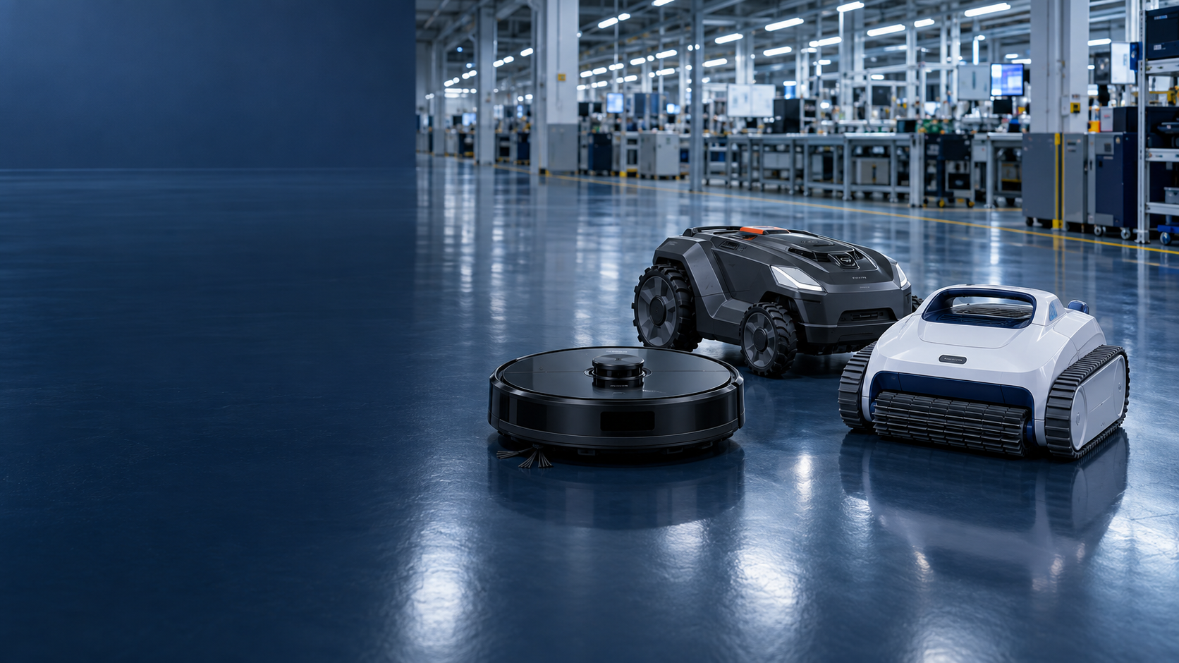 Robot vacuum, robotic lawn mower and pool cleaning robot in a Shenzhen factory