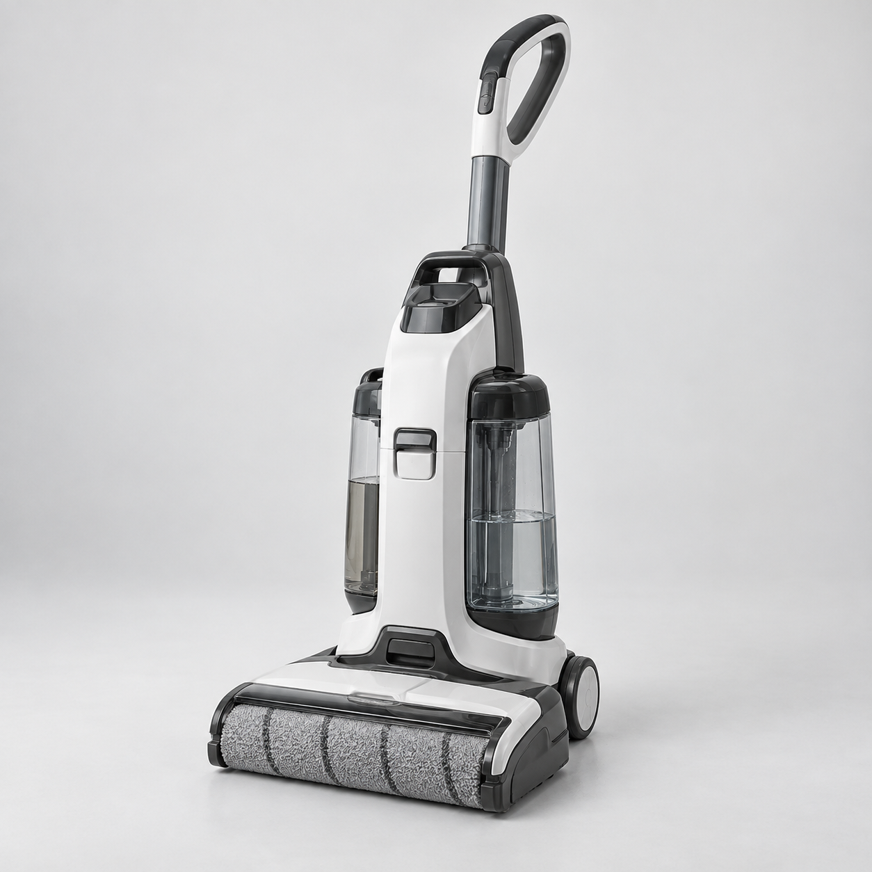 White upright wet and dry floor cleaner with twin water tanks
